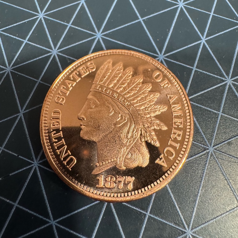 1 OZ 1877 Indian Head Cent * 1 OZ FINE COPPER ROUND In Capsule - Picture 1 of 2